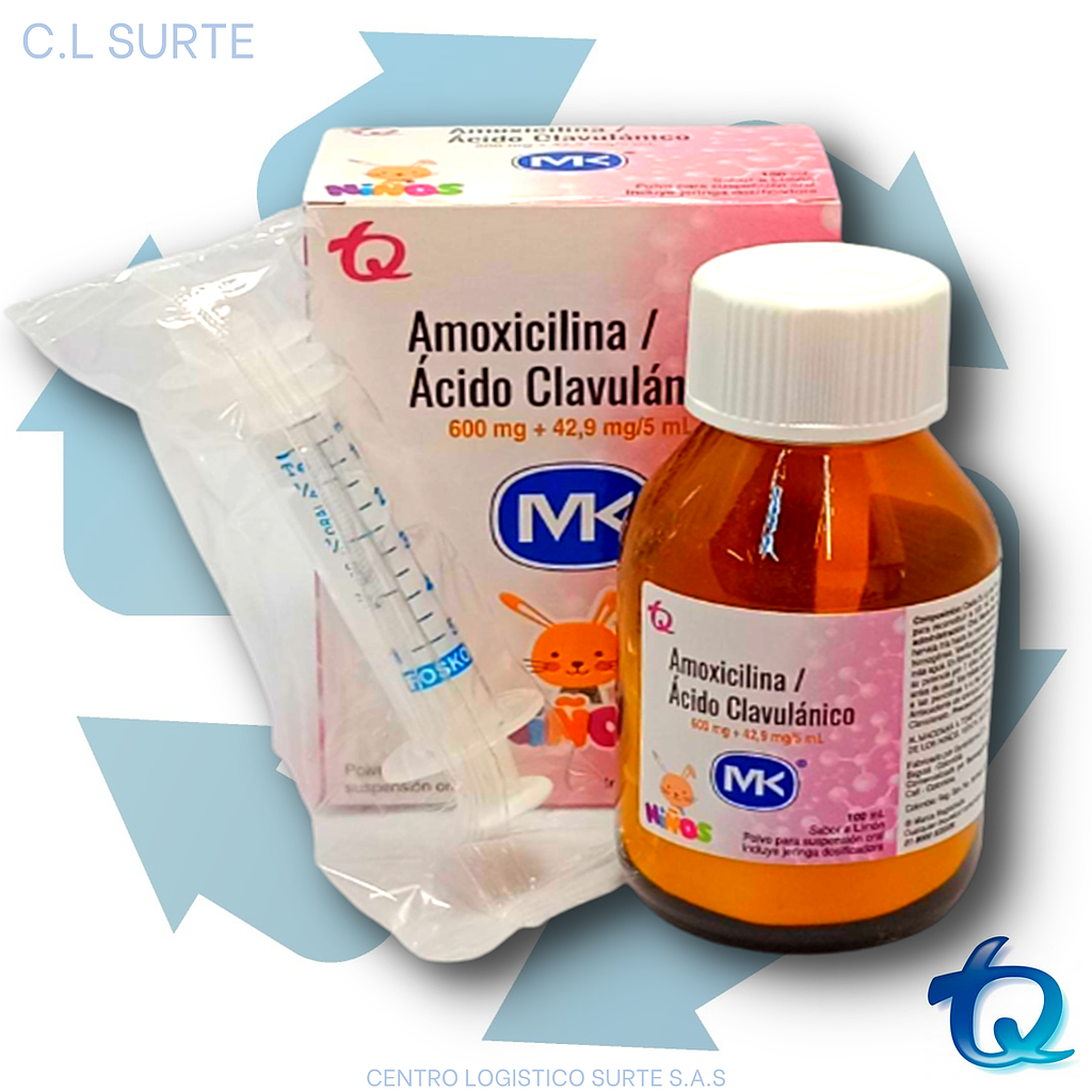 AMOXICILINA+ACIDO CLAVULANICO 600+42.9 MG SUSP X 100 ML MK TQ