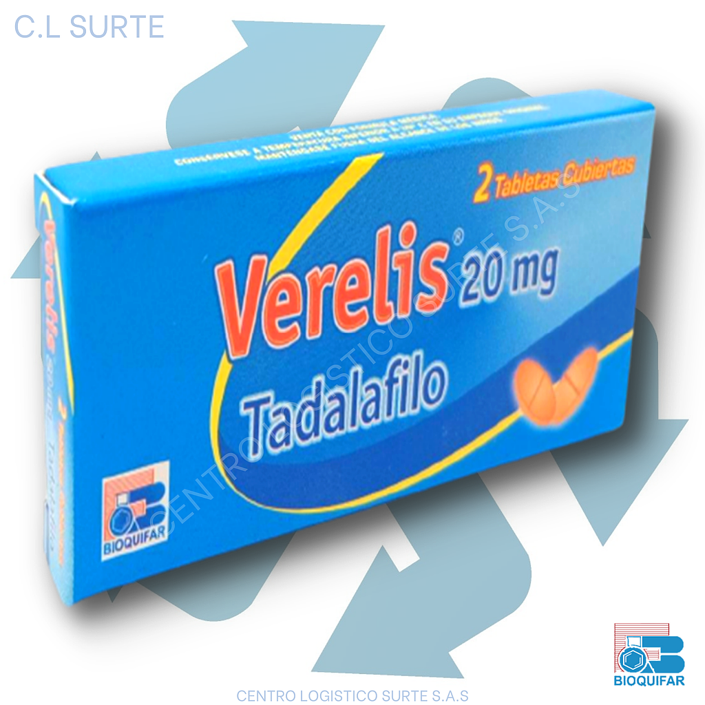 VERELIS 20 MG X 2 TAB TADALAFILO BIOQUIFAR
