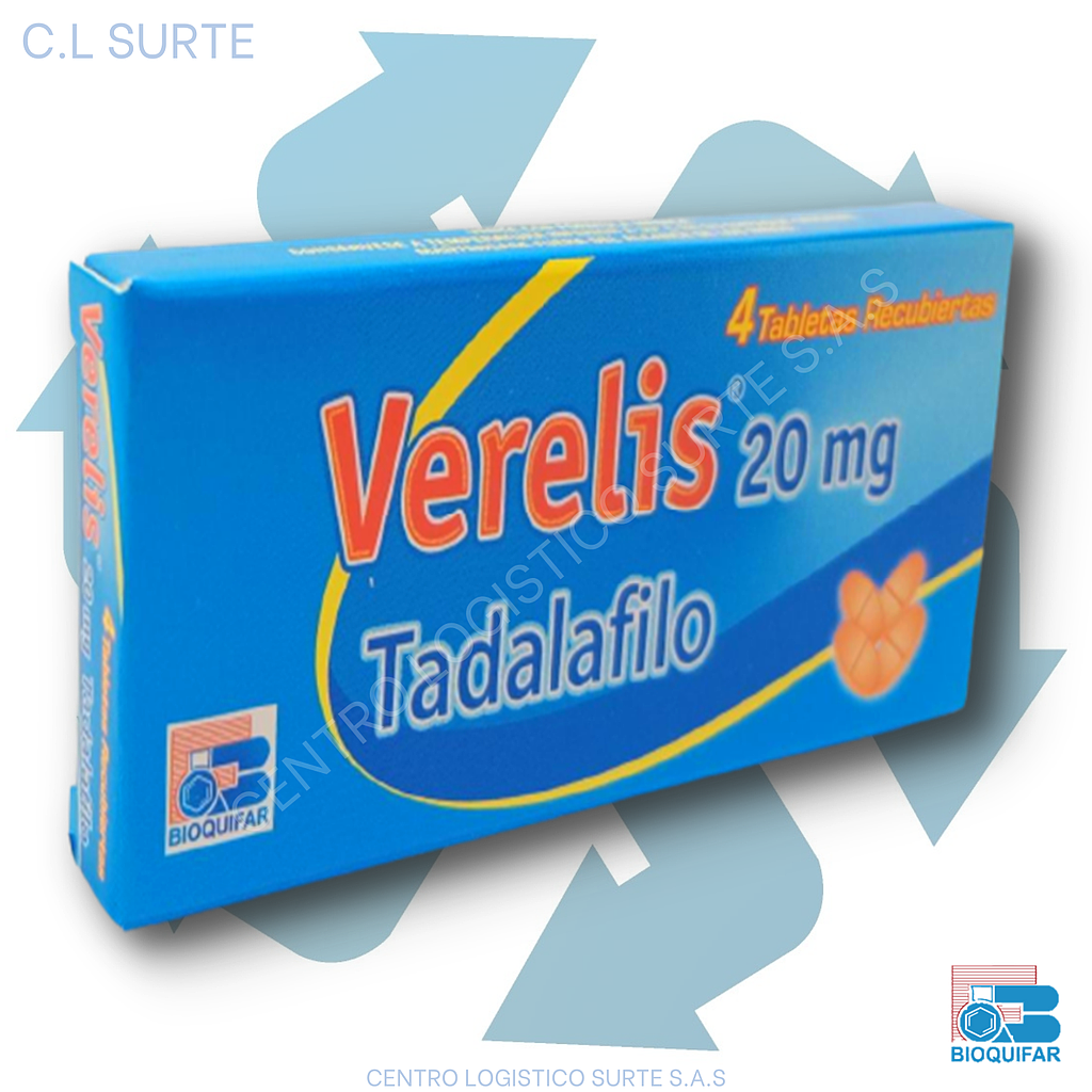 VERELIS 20 MG X 4 TAB TADALAFILO BIOQUIFAR