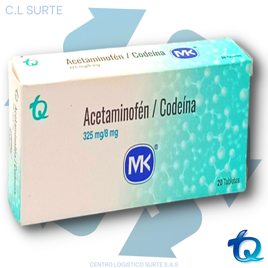 ACETAMINOFEN + CODEINA 325/ 8 MG X 20 TAB MK TQ