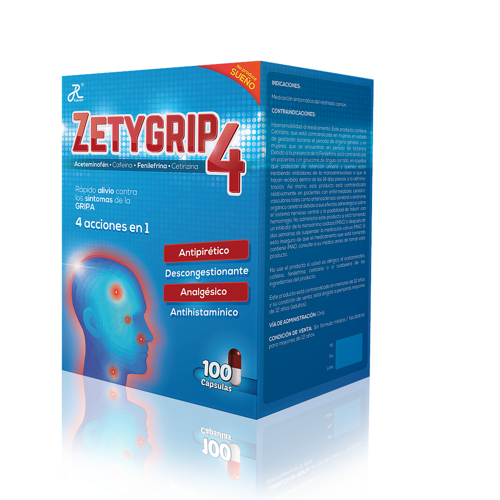 ZETYGRIP 4 X 100 CAP CAFÉ+FENIL+CETI+ACETAM RUECAM