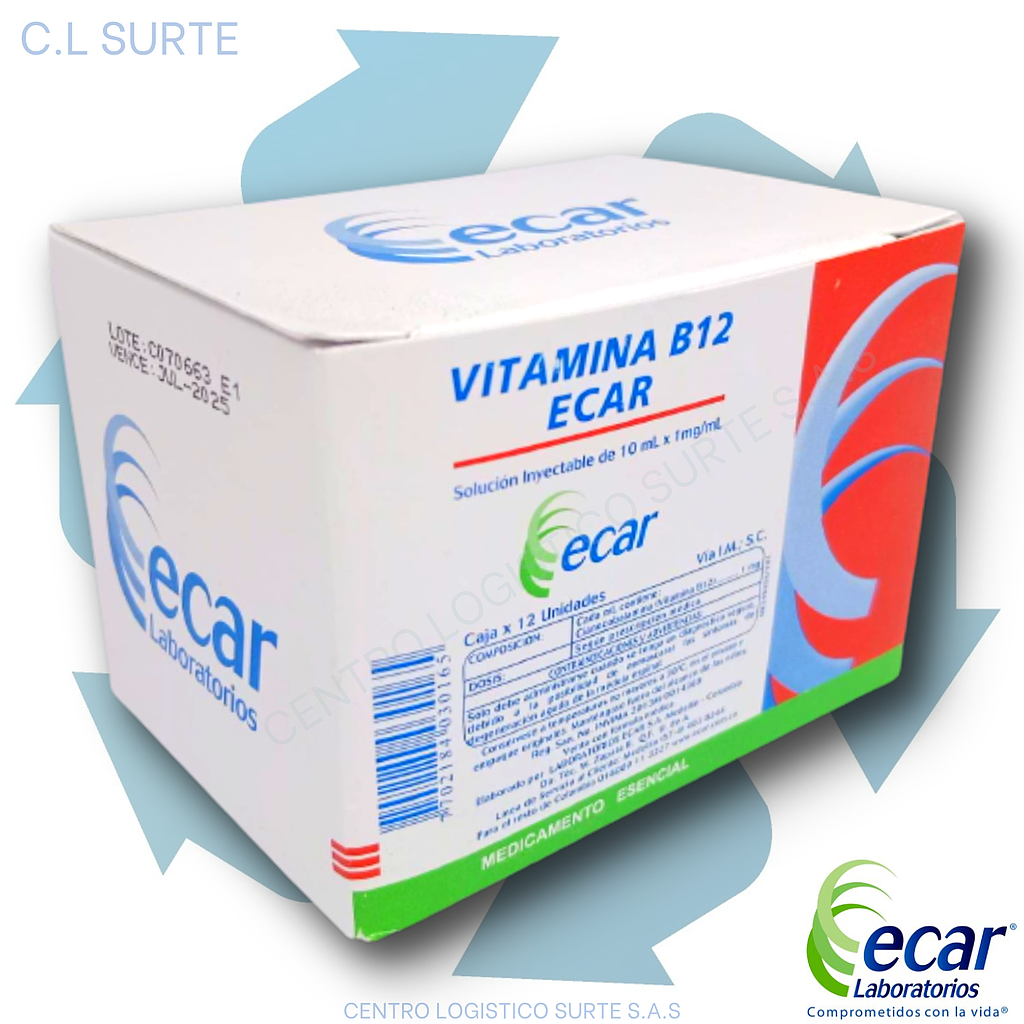 VITAMINA B-12 10 ML 1 MG X 12 AMP ECAR