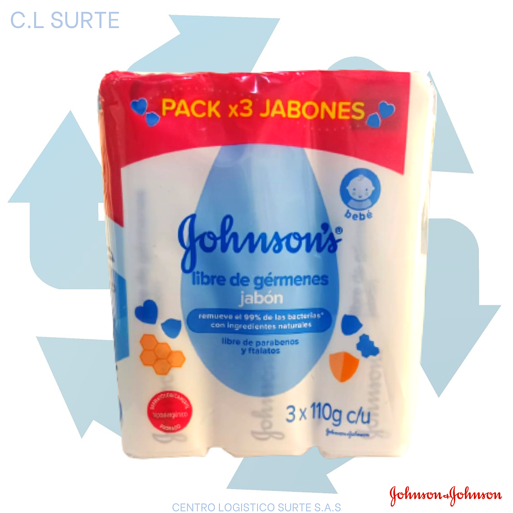 JABON JJ BABY X 110 GR LIBRE DE GERMEN PACK X 3 UNDS (16) + IVA