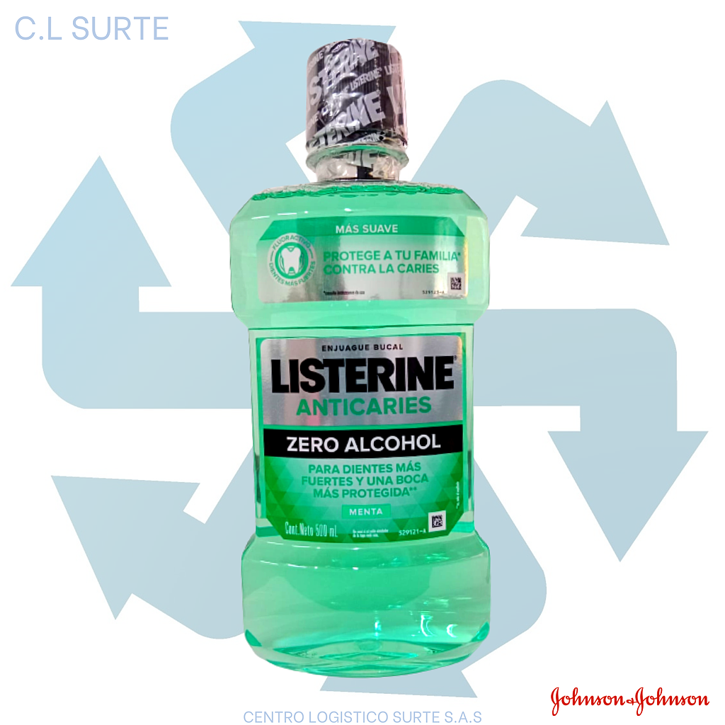 LISTERINE ENJUAGUE X 500 ML ANTI CARIES ZERO ALCOHOL (12) JJ + IVA