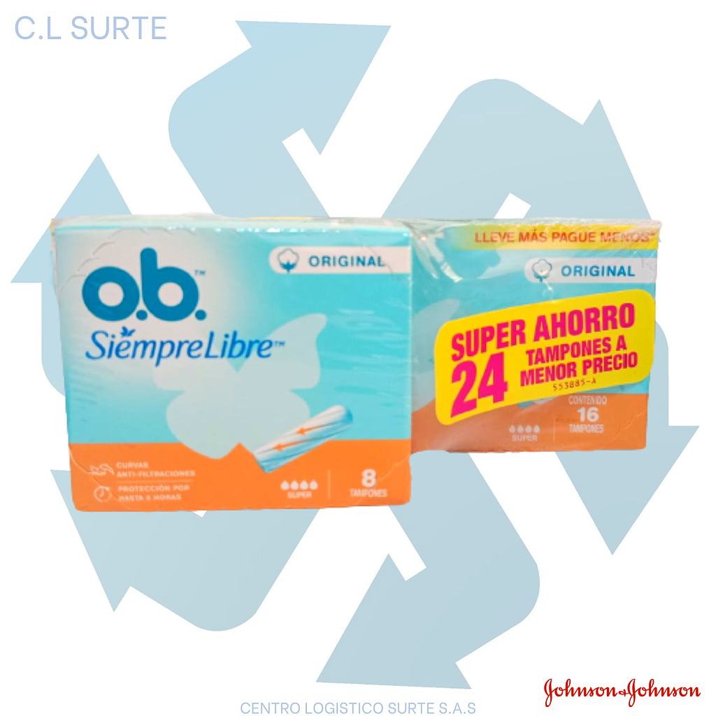 TAMPON OB X 16 ORIGINAL SUPER + OB ORIG SUPER X 8 (10) JJ    