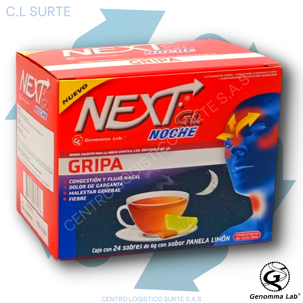 NEXT GL GRIPA NOCHE X 24 SOBRES PANELA LIMON GENOMMA LAB